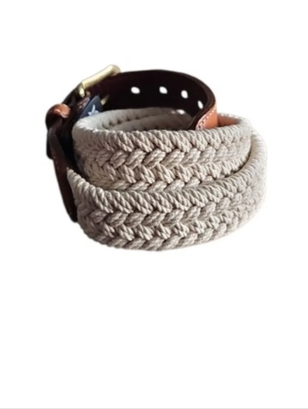 Brighton Vintage Braided Belt Size 30 Tan Leather Solid Brass Buckle Made USA
